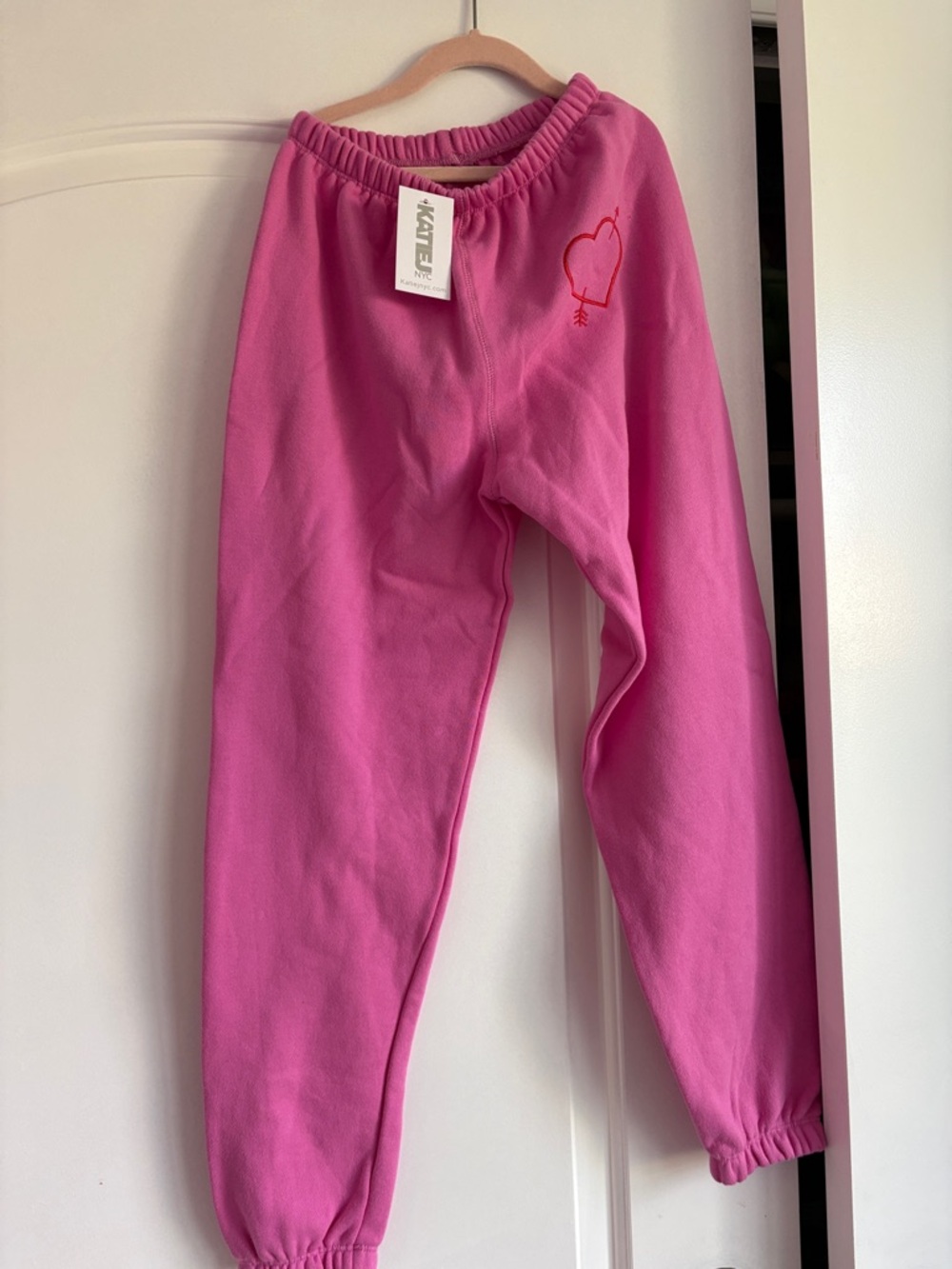 Katie J NYC Hot Pink Sweatpants with Heart Detail